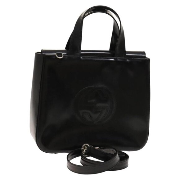 GUCCI Hand Bag Patent leather 2way Black Silver - Picture 1 of 15